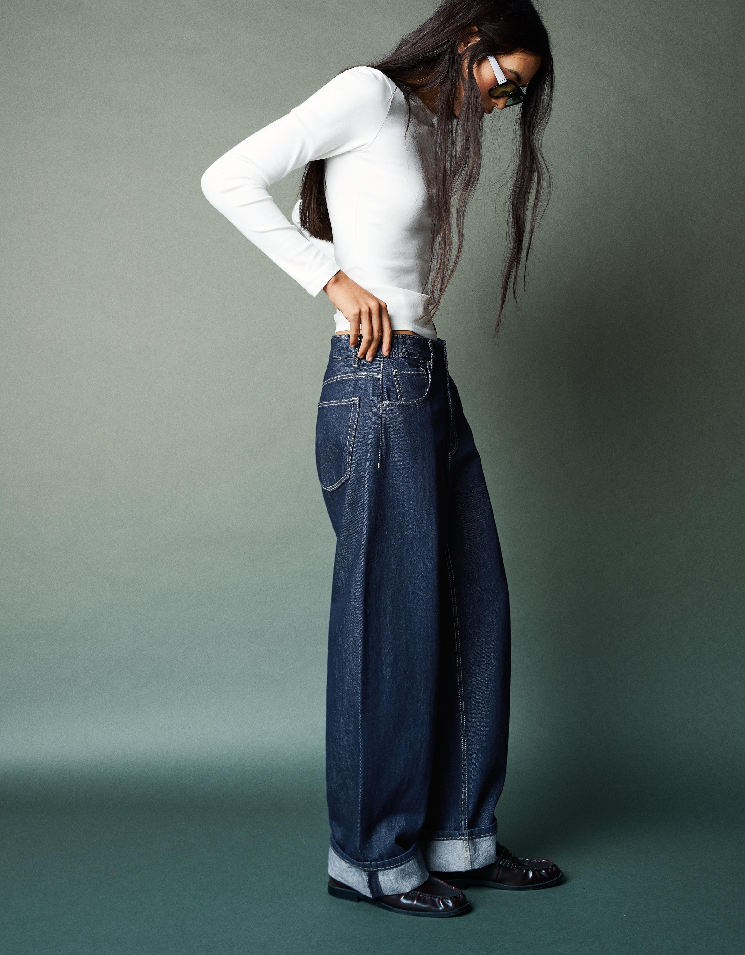 Düşük bel paça detaylı baggy fit jean - Görsel 22