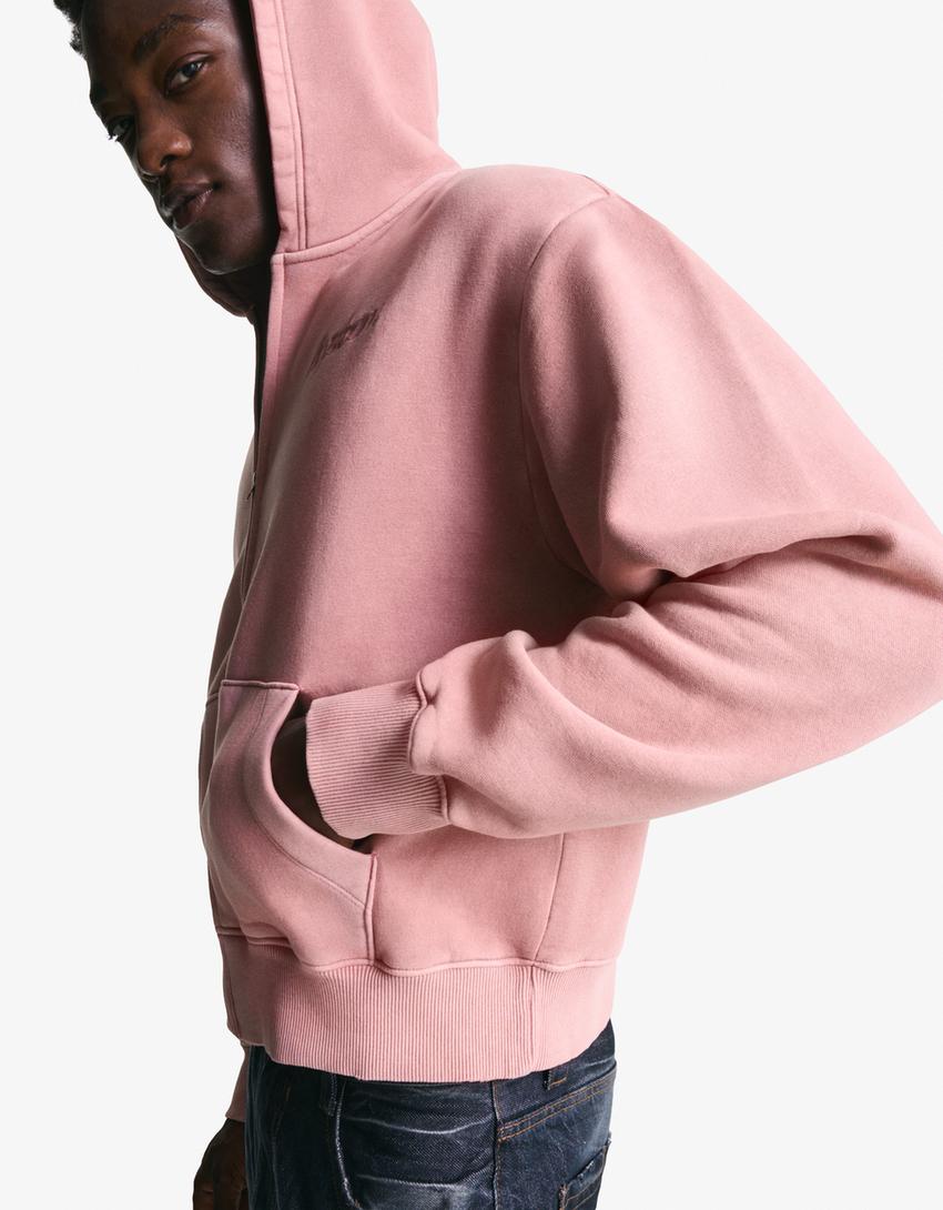 Sudadera cremallera cropped bordado-Rosa