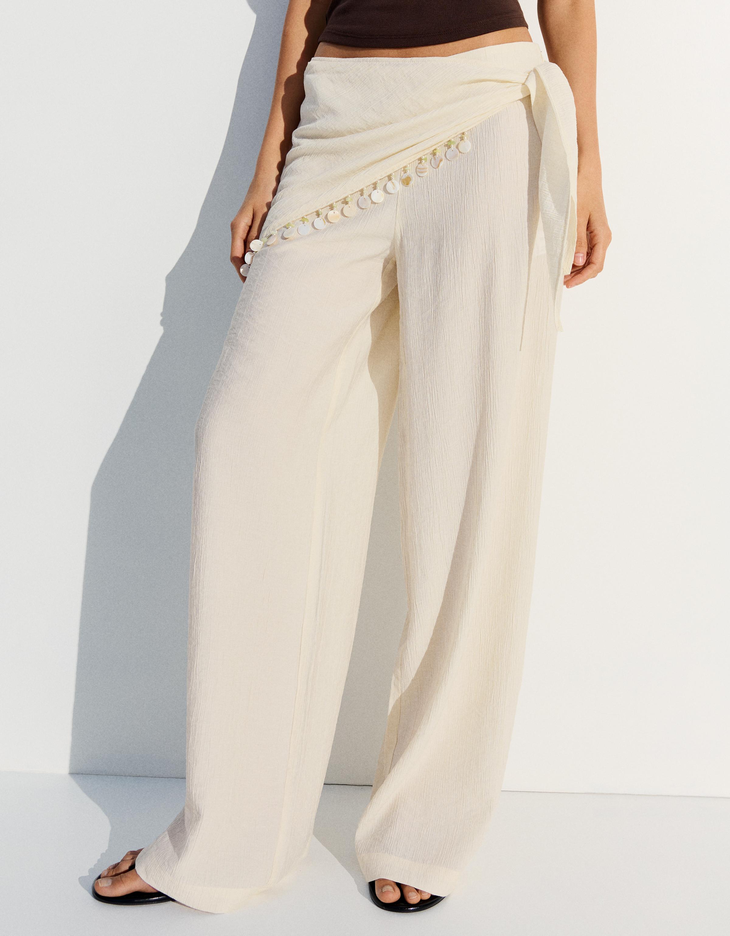 Crinkle scarf-print trousers — Off white
