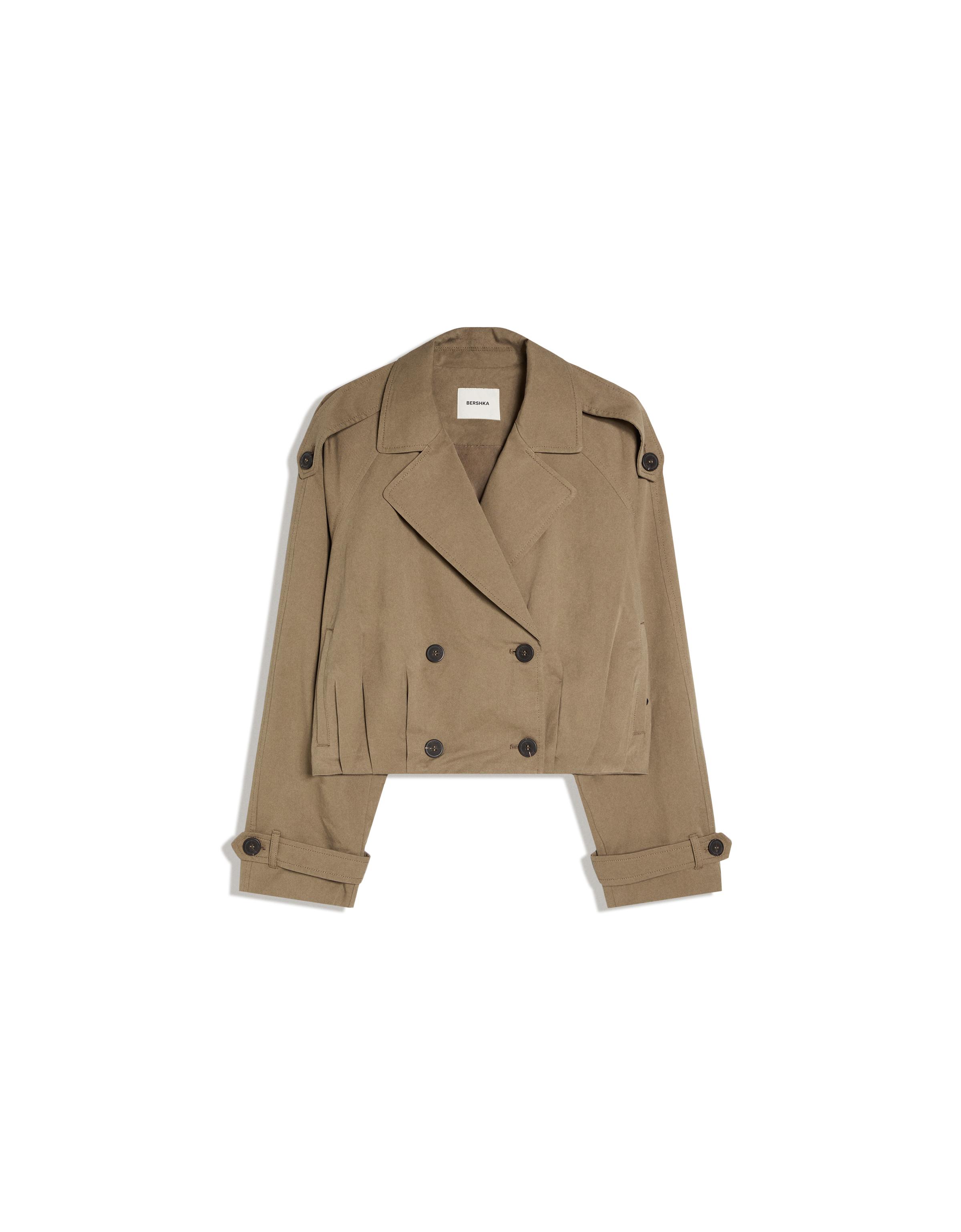 Pleated cropped trench coat — Mink