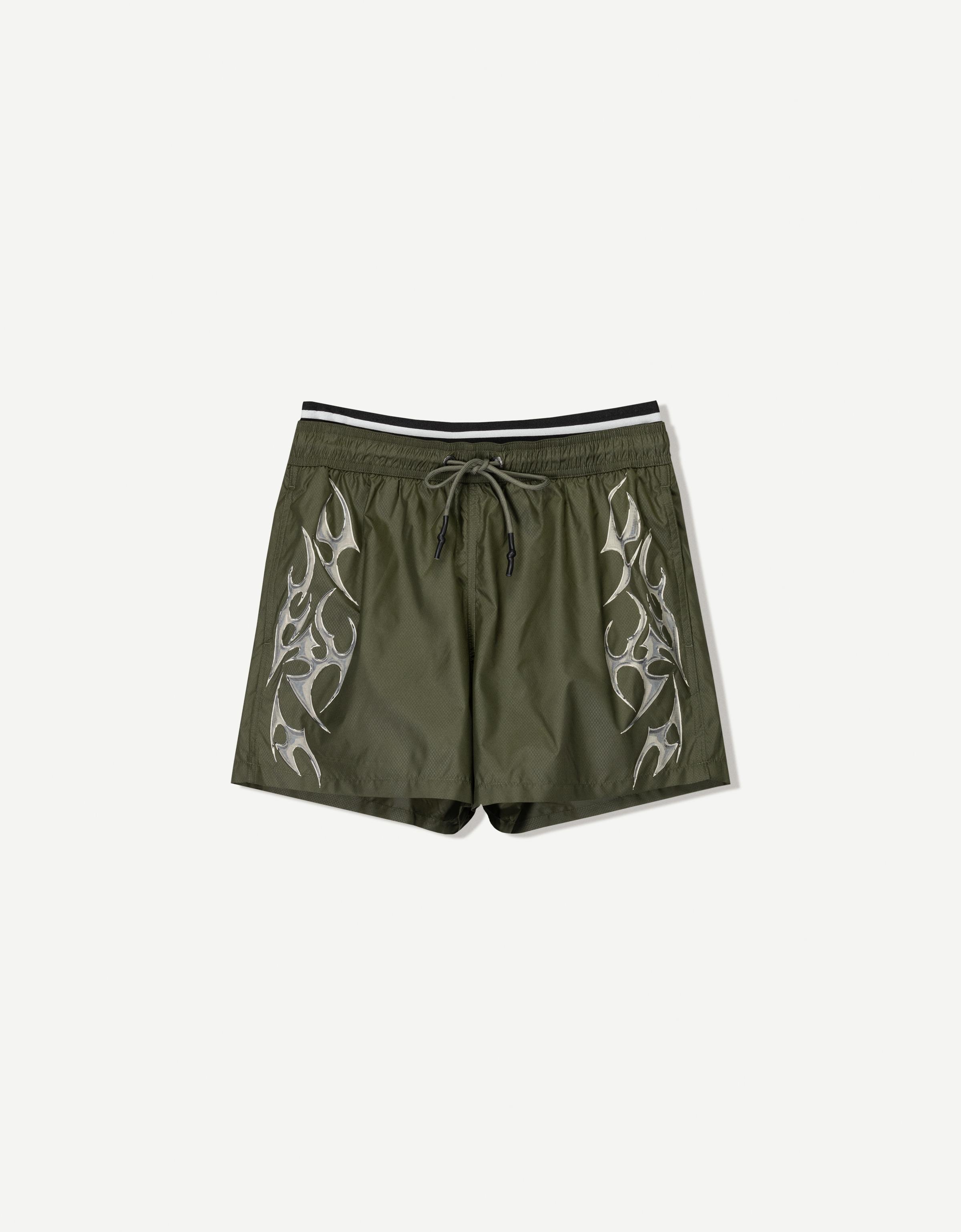 Bershka Badeshorts Mit Doppeltem Bund Und Print Herren Xl Grün