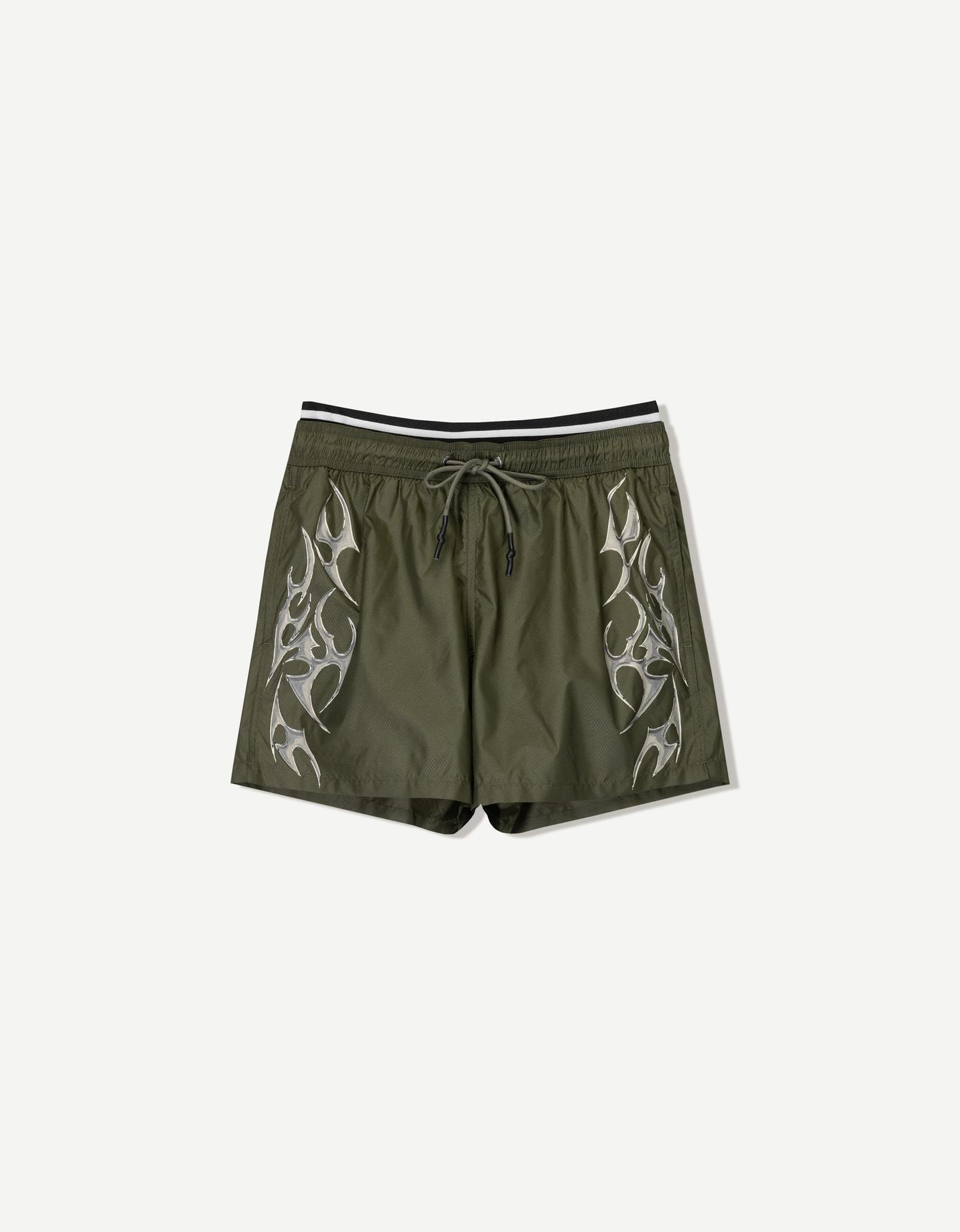 Bershka Bañador Doble Cintura Print Hombre S Verde