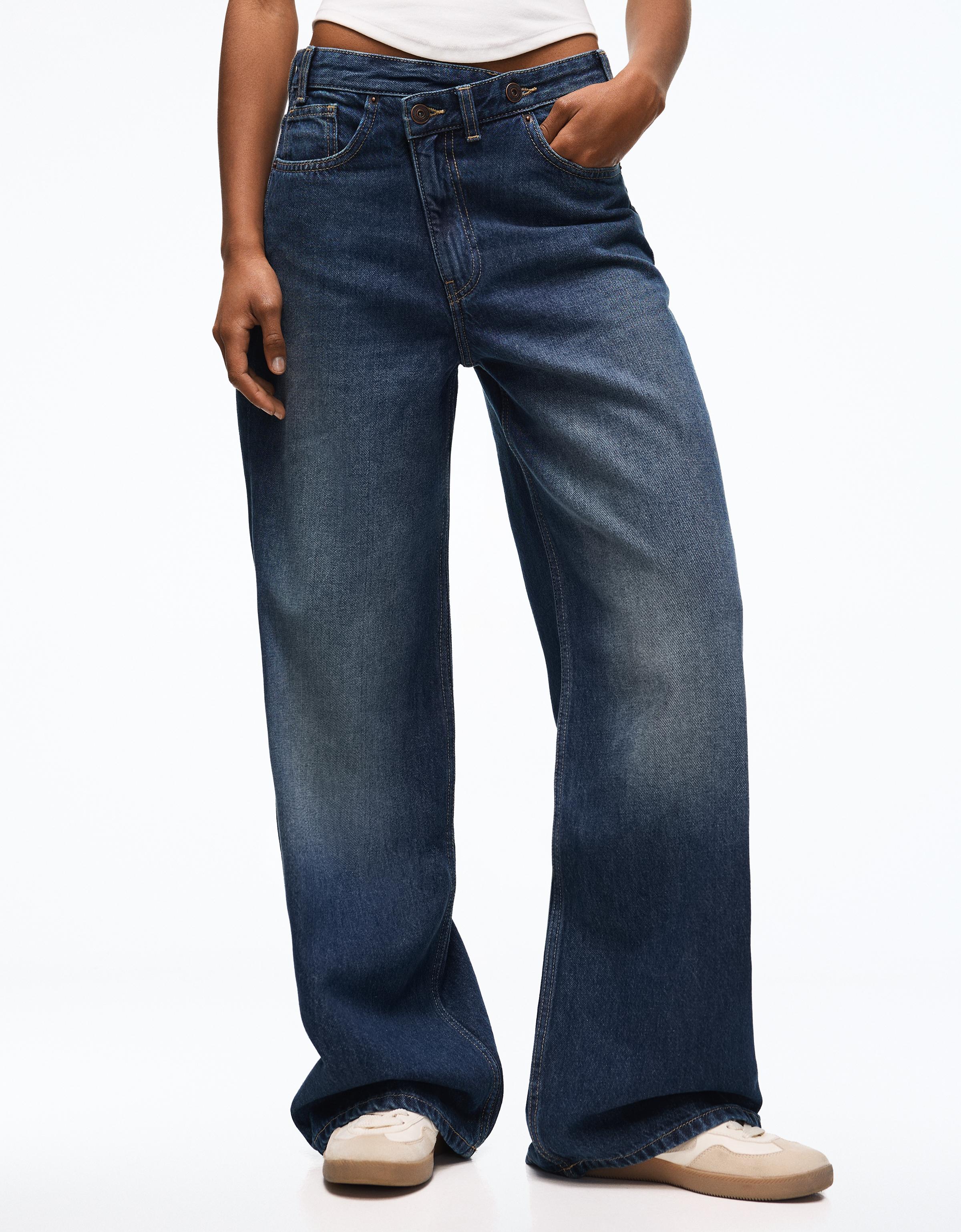 Wide-leg cross-waist jeans — Blue
