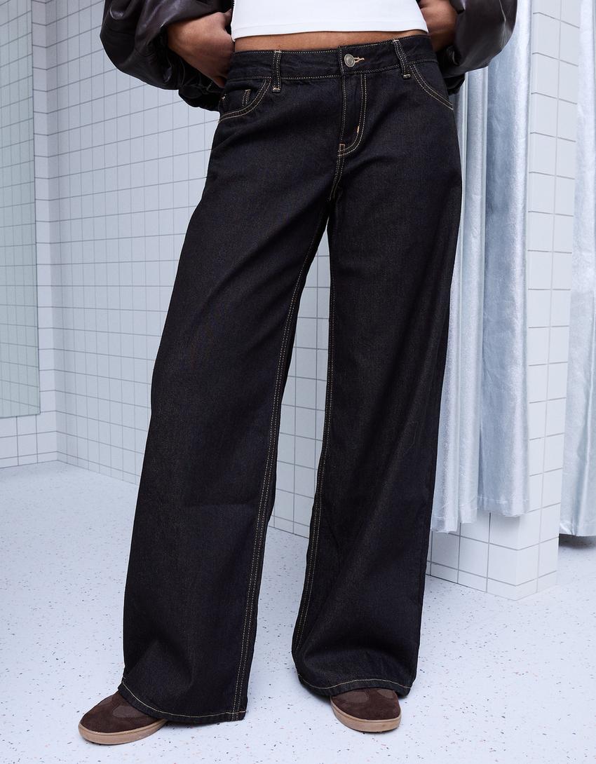 Wide-leg low-rise jeans-Navy