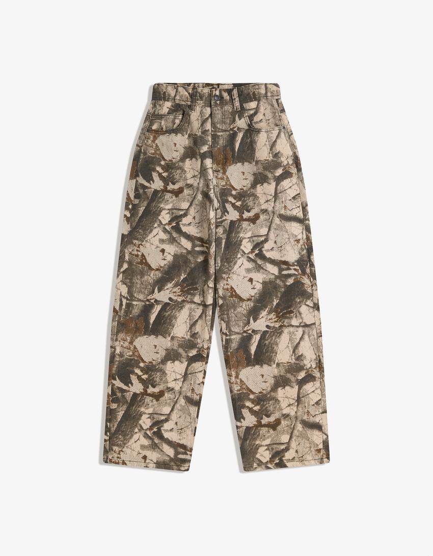 Pantalón super baggy print-Marrón