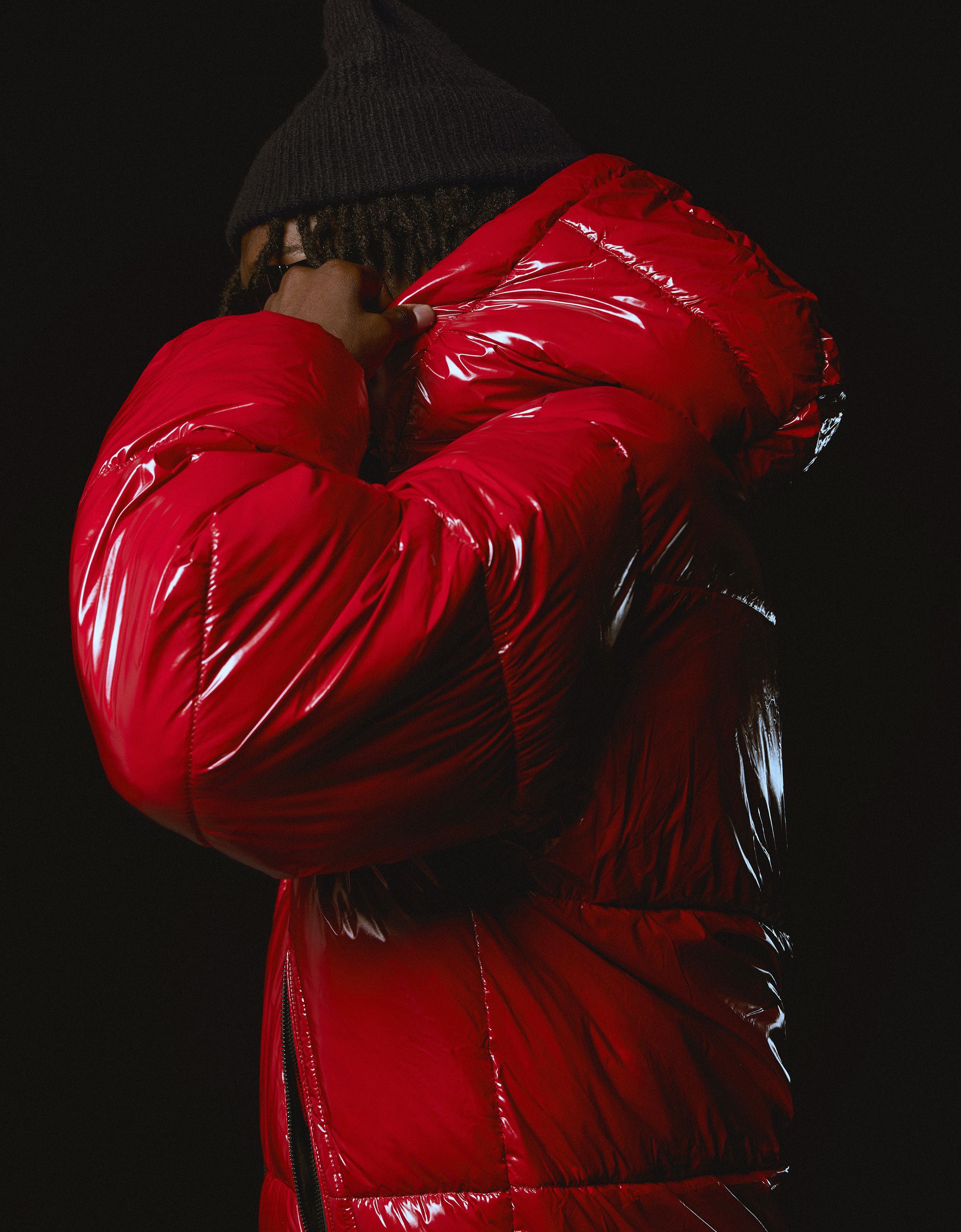 Hooded puffer jacket — Red