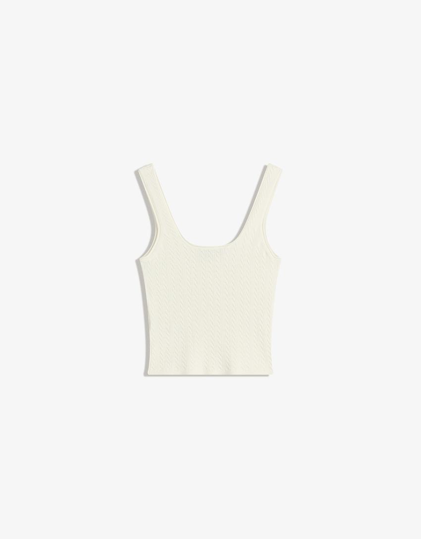 Cable-knit strappy top-Cream