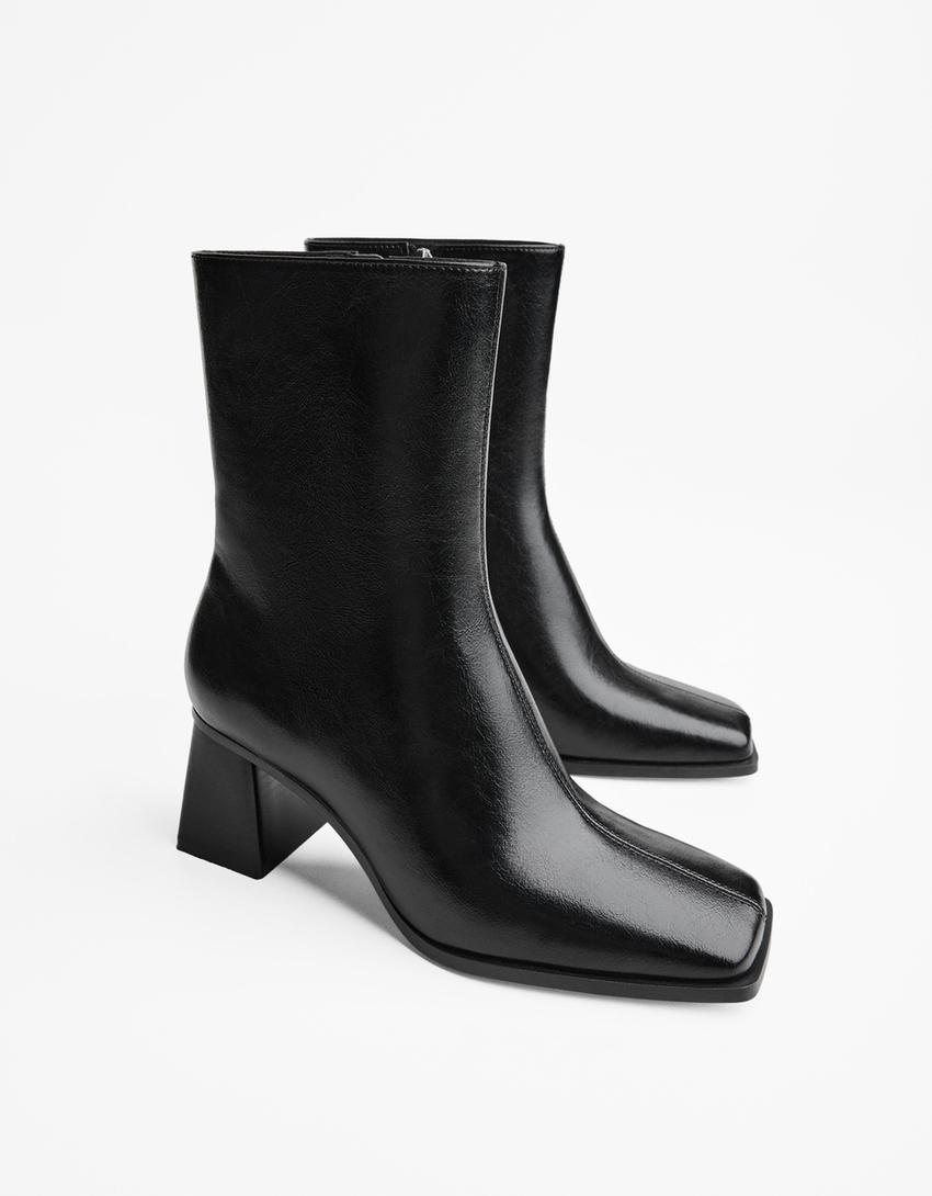 Botine cu toc gros-Negru-3