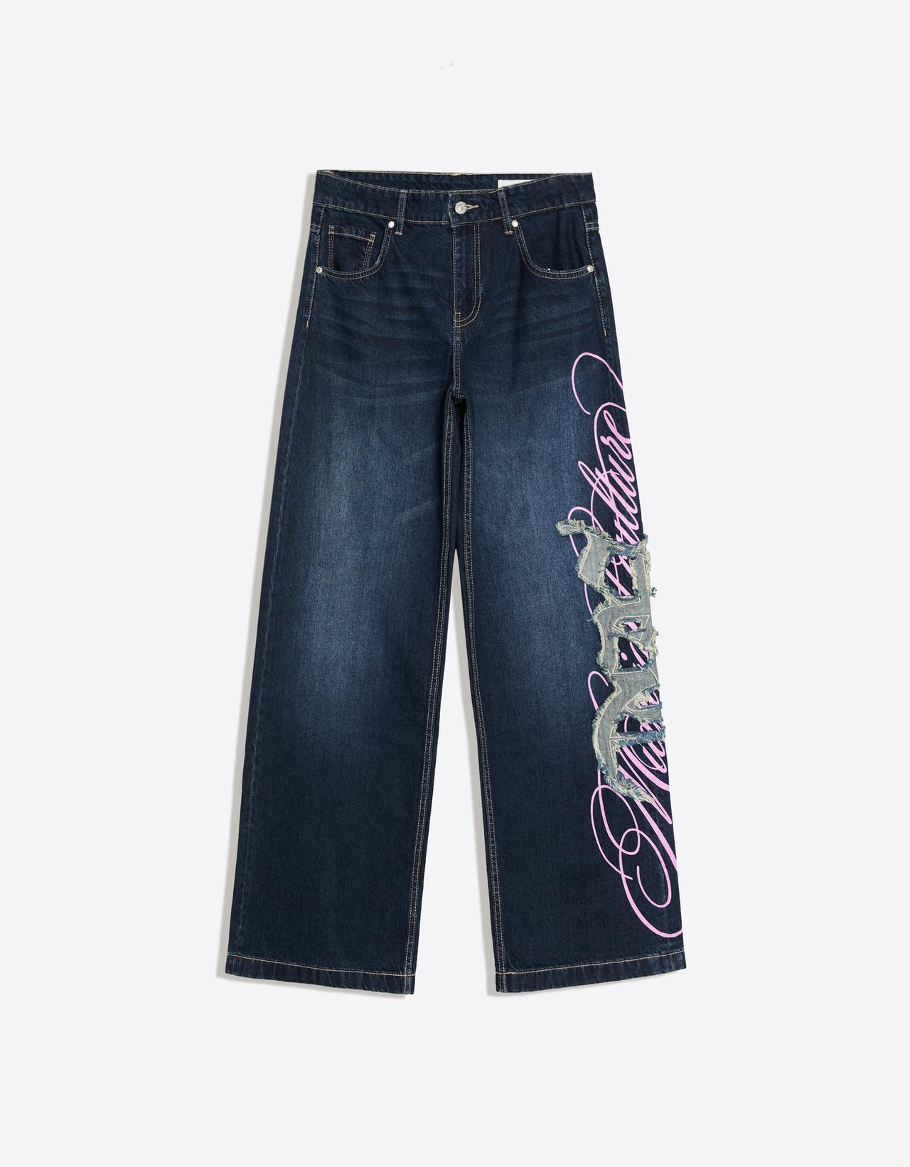 Embroidered baggy jeans — Blue