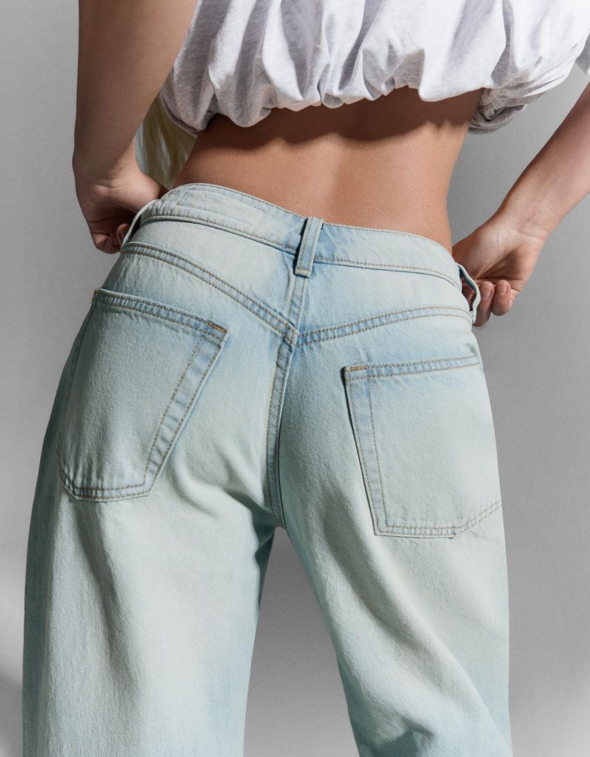 Loose-fit jeans med lavt liv-Lyseblå