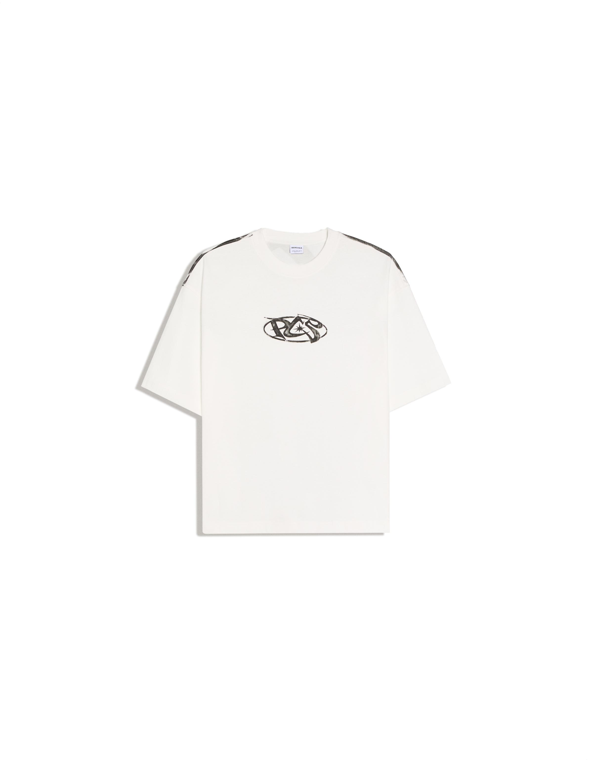 Short sleeve boxy print T-shirt — Off white