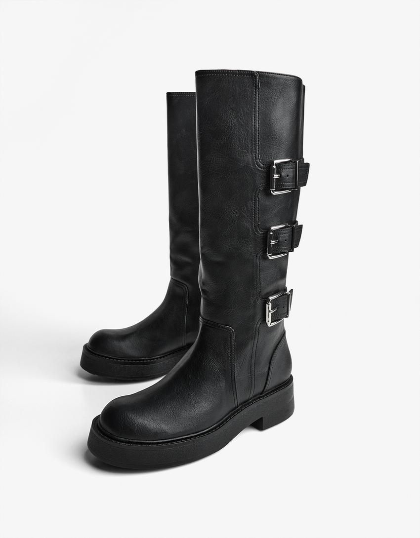 Bottes plates à boucles-Noir-3