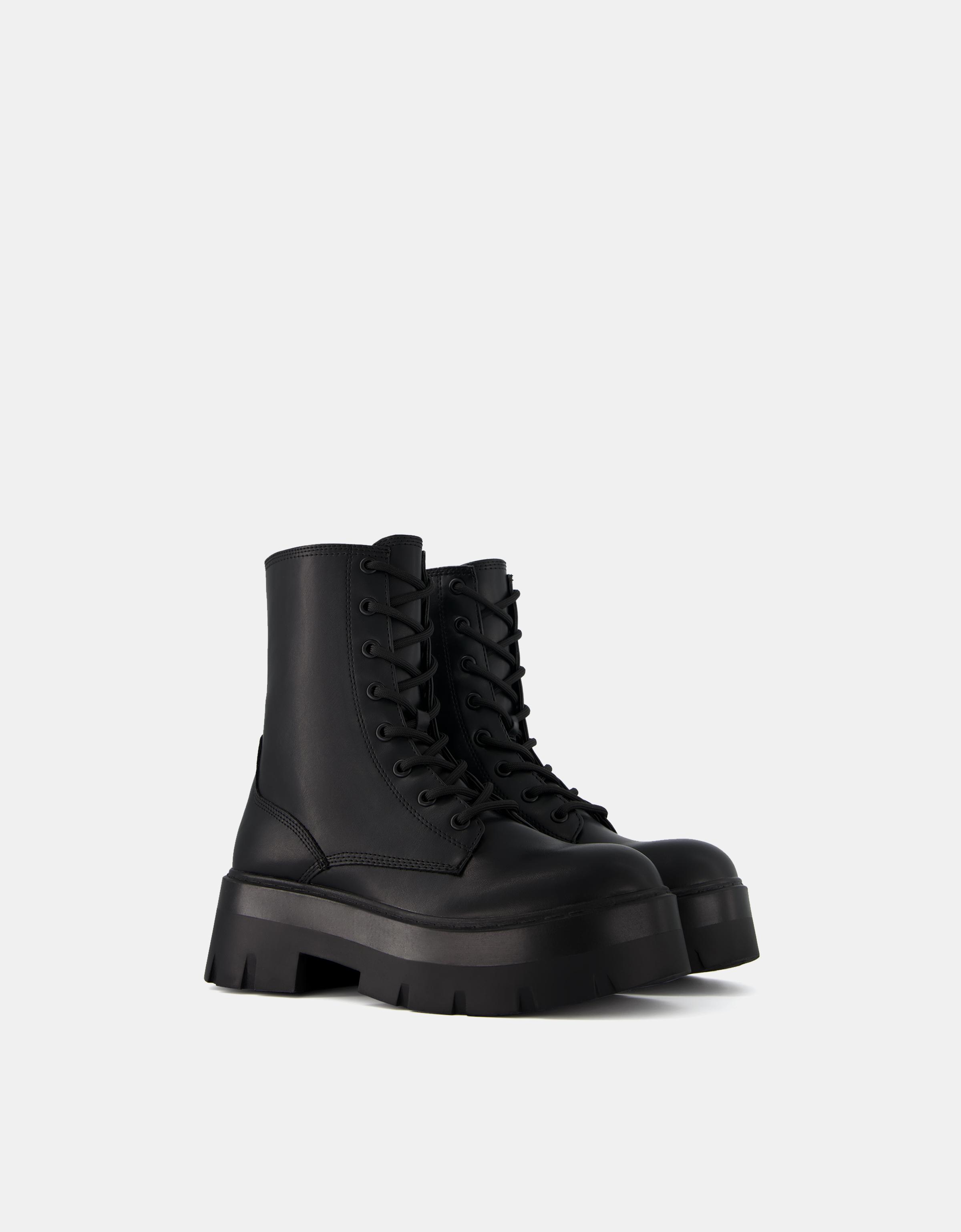 Bershka Schnürstiefeletten Mit Profilsohle Damen 41 Schwarz