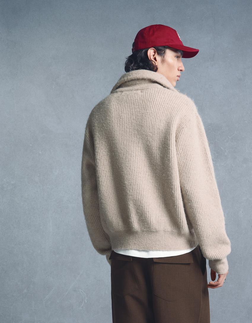 Pull col zippé-Beige