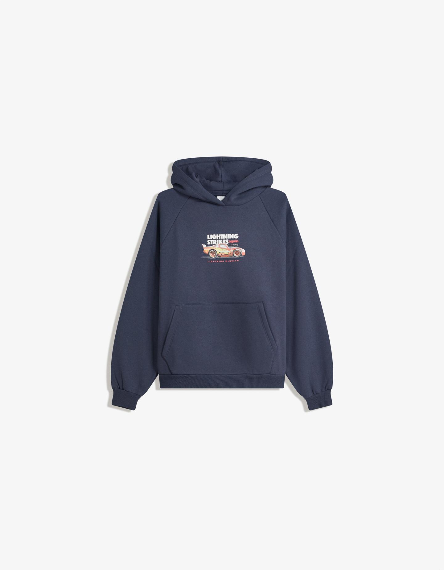 Bershka bluza cars z kapturem granatowy
