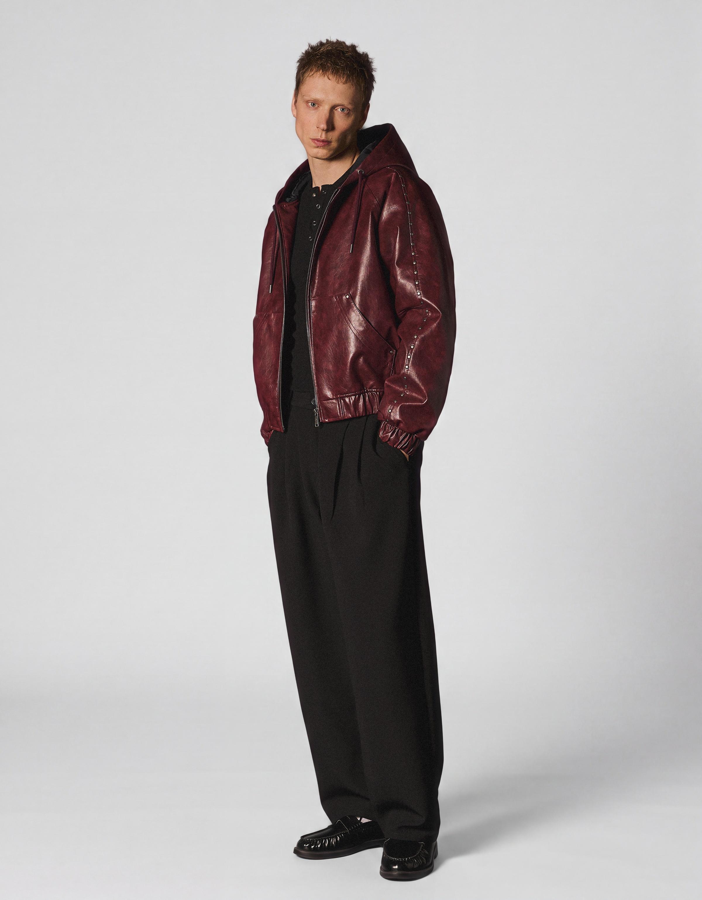 Studded faux leather jacket — Maroon