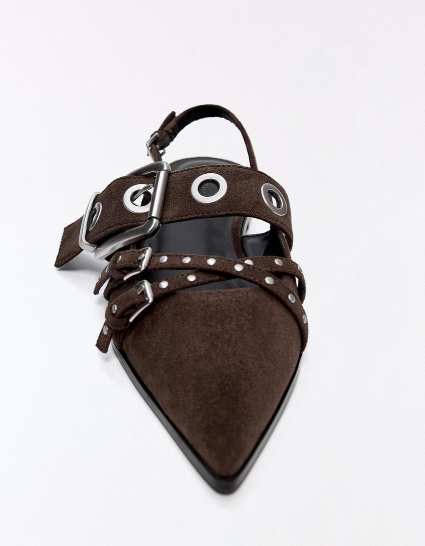 Buckled slingback flats-Brown