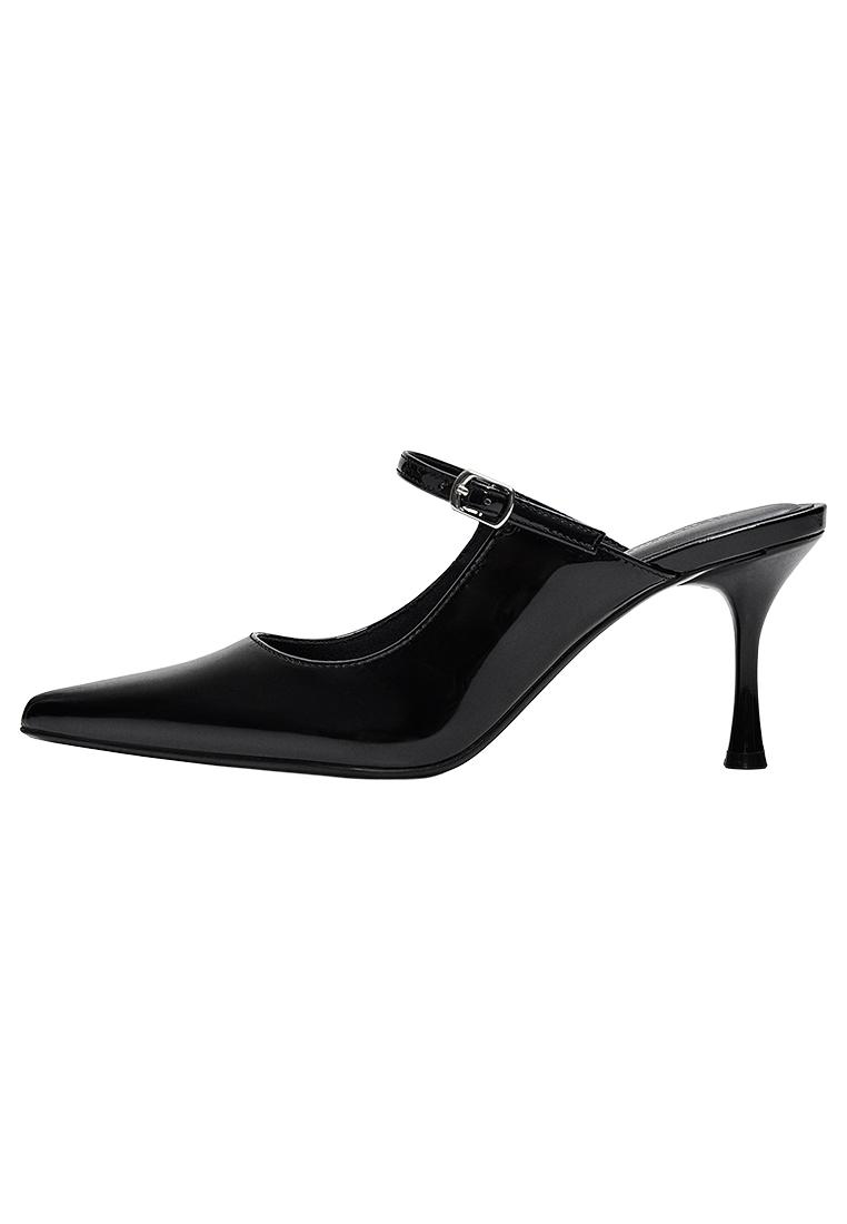 Buckled heeled mule shoes — BLACK