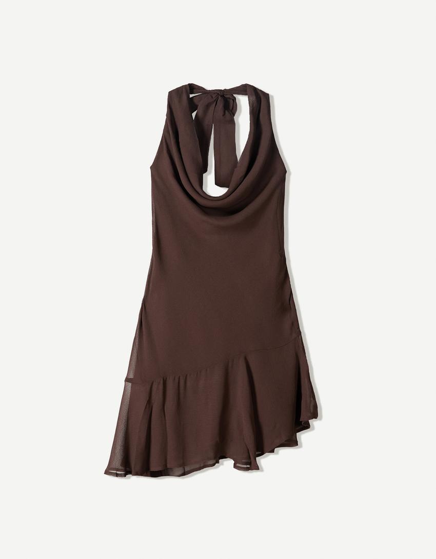 Robe à volants-Marron-4