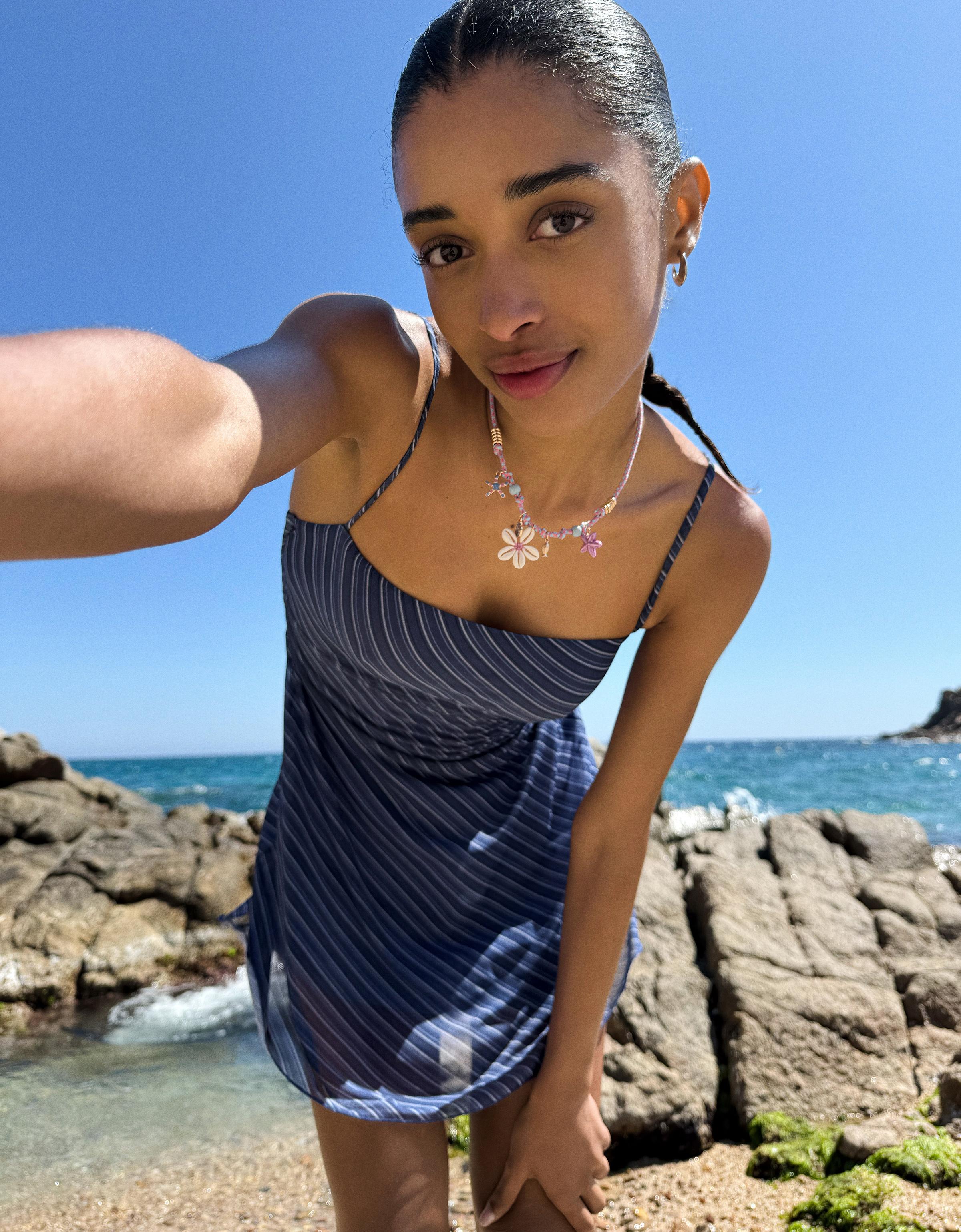 Bershka Tüll-Trägerkleid Damen M Blau