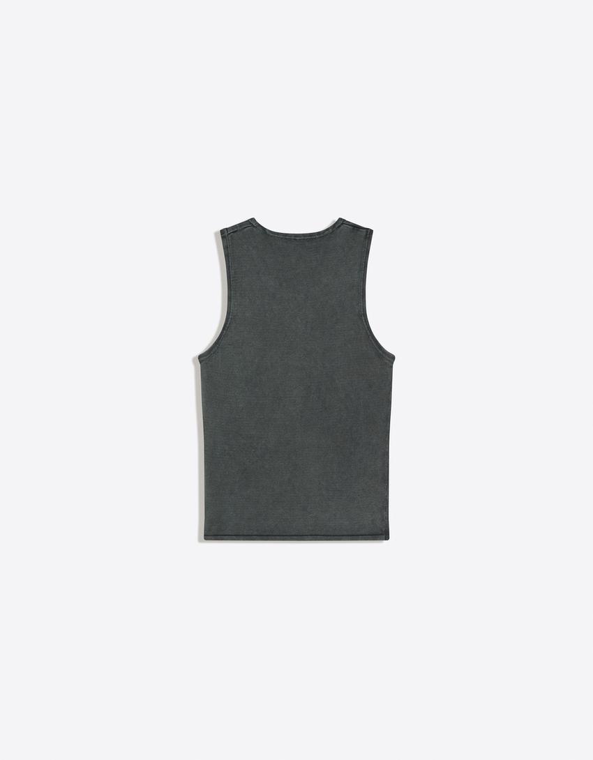 T-shirt met bandjes, patch en verwassen effect-Donkergrijs