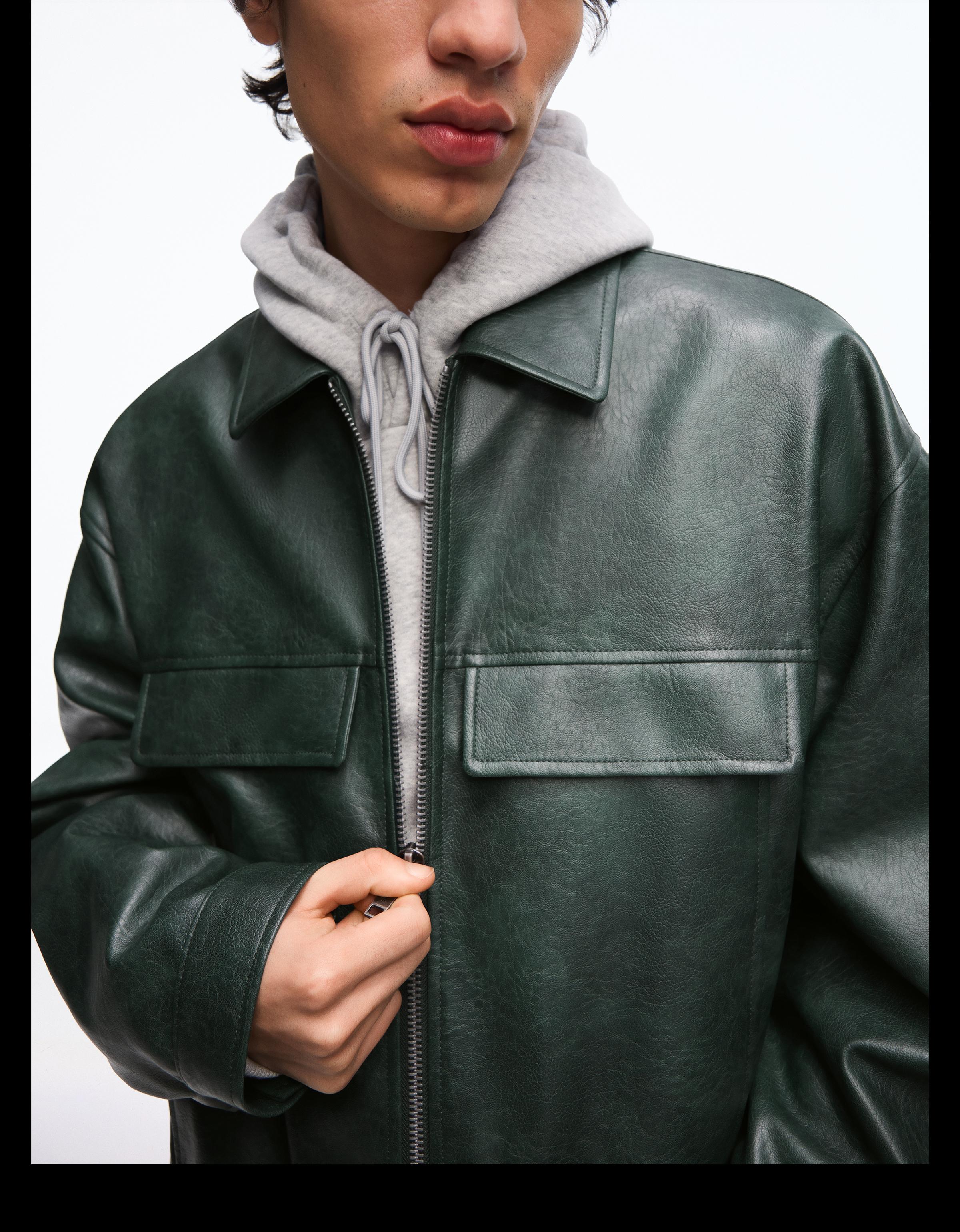 Boxy fit suni deri ceket - Görsel 27