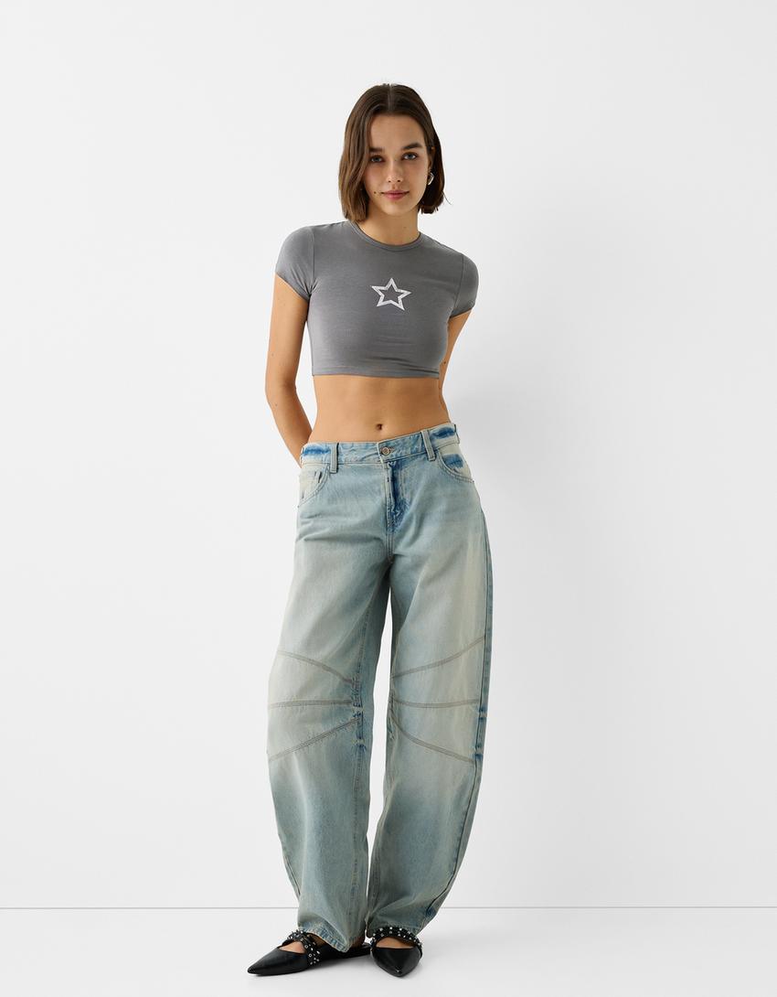 T-shirt manches courtes imprimé-Gris-4