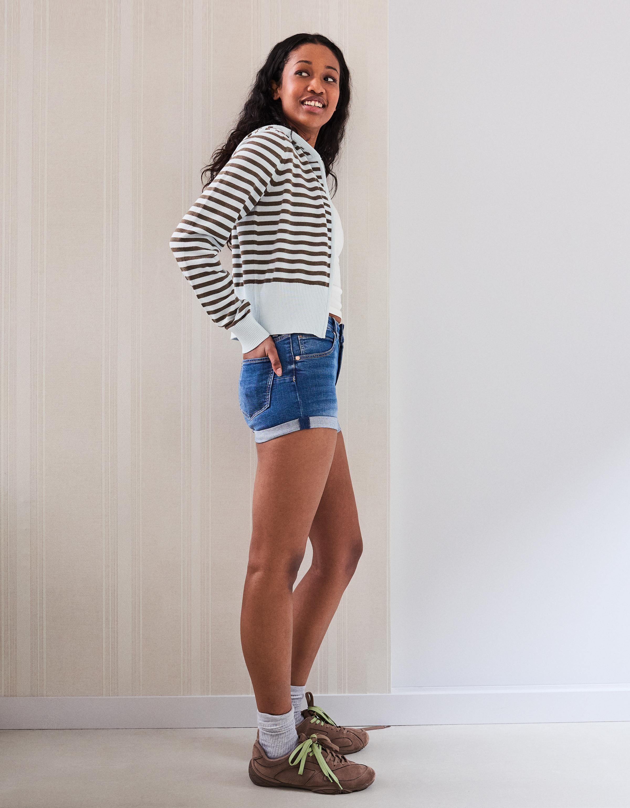 Roll-up denim shorts