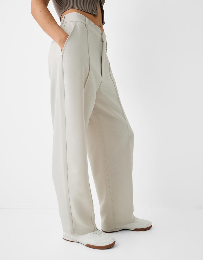 Calças tailored fit baggy-Areia-2