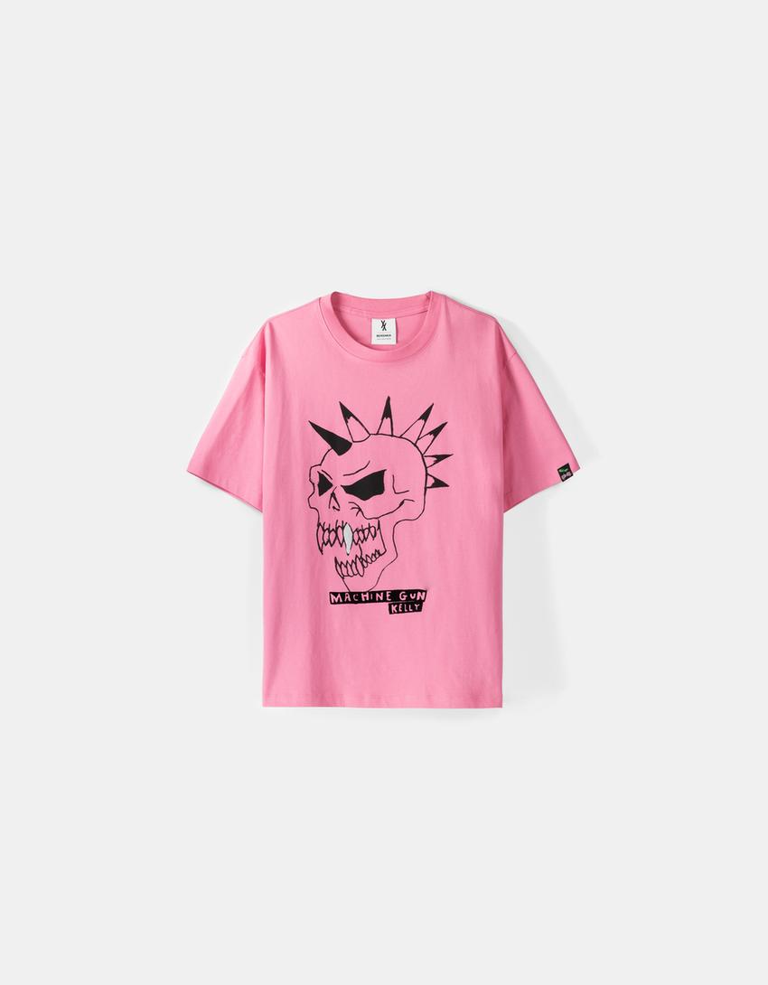 T-shirt Machine Gun Kelly manga curta boxy fit padrão-Rosa-4