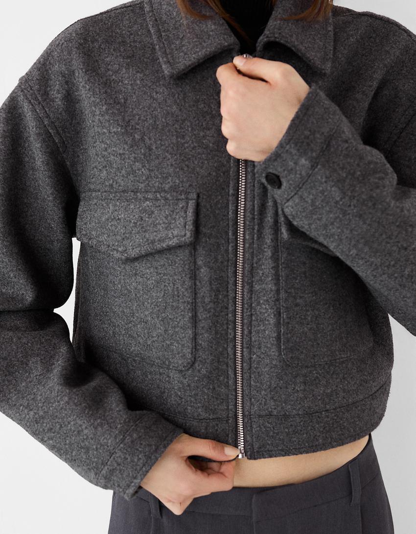 Yumuşak crop ceket-Koyu gri
