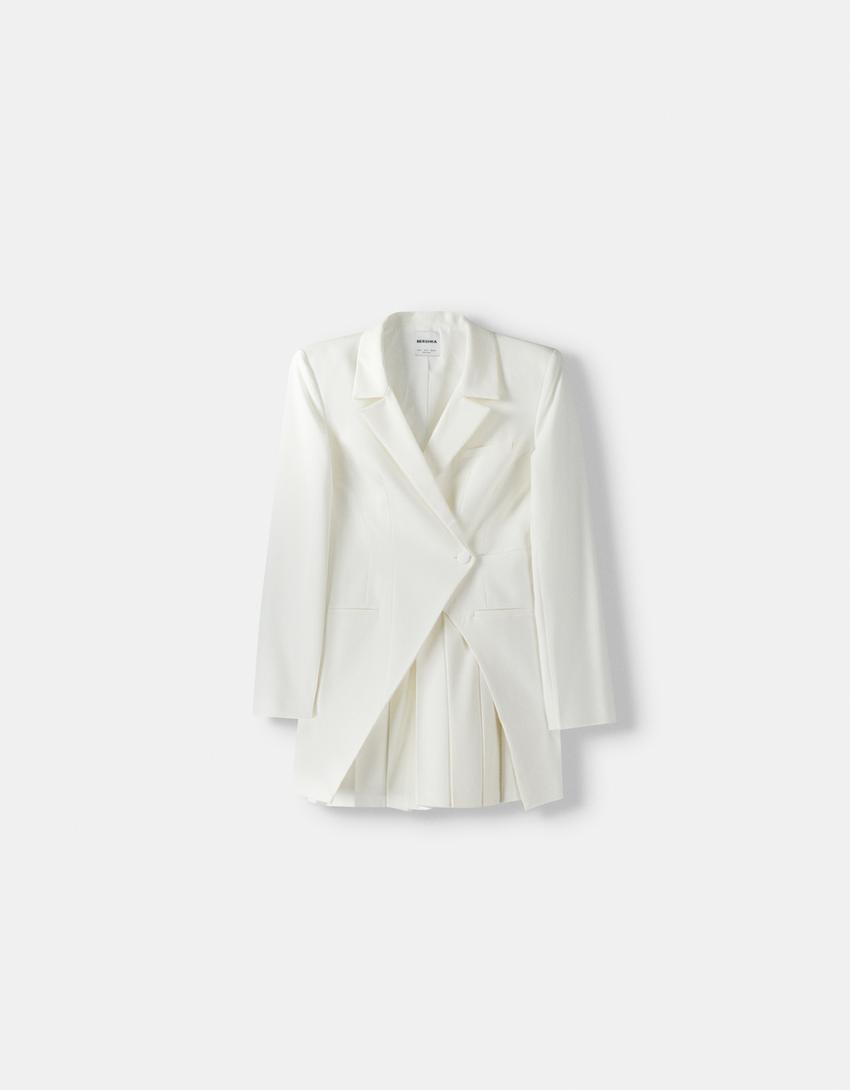 Robe blazer tailoring plissée-Blanc cassé-4