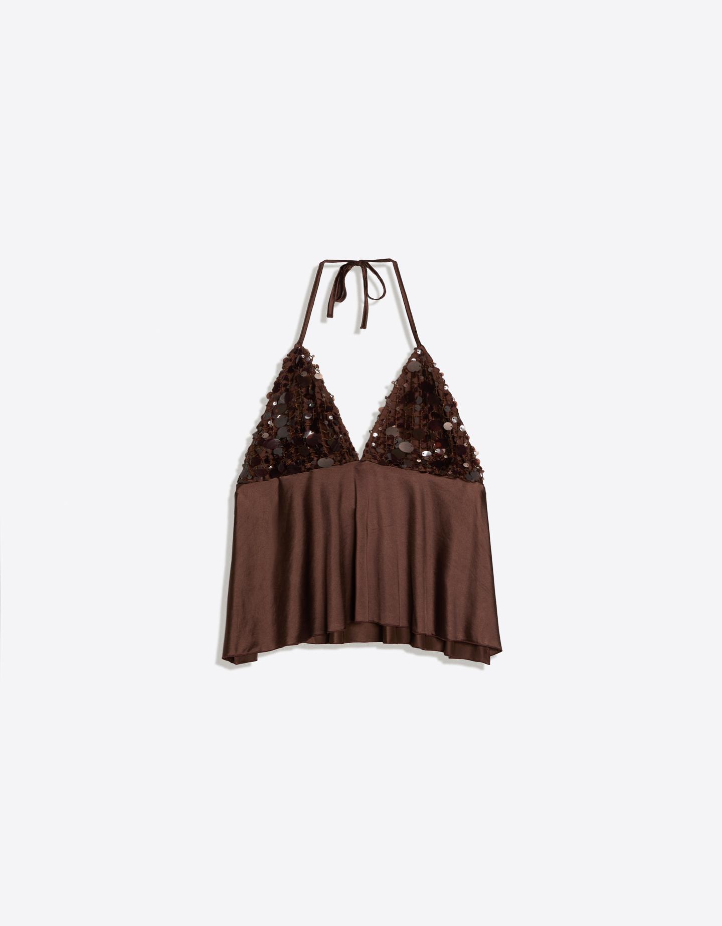 Bershka Top Halter Paillette Combinato Donna M Marrone