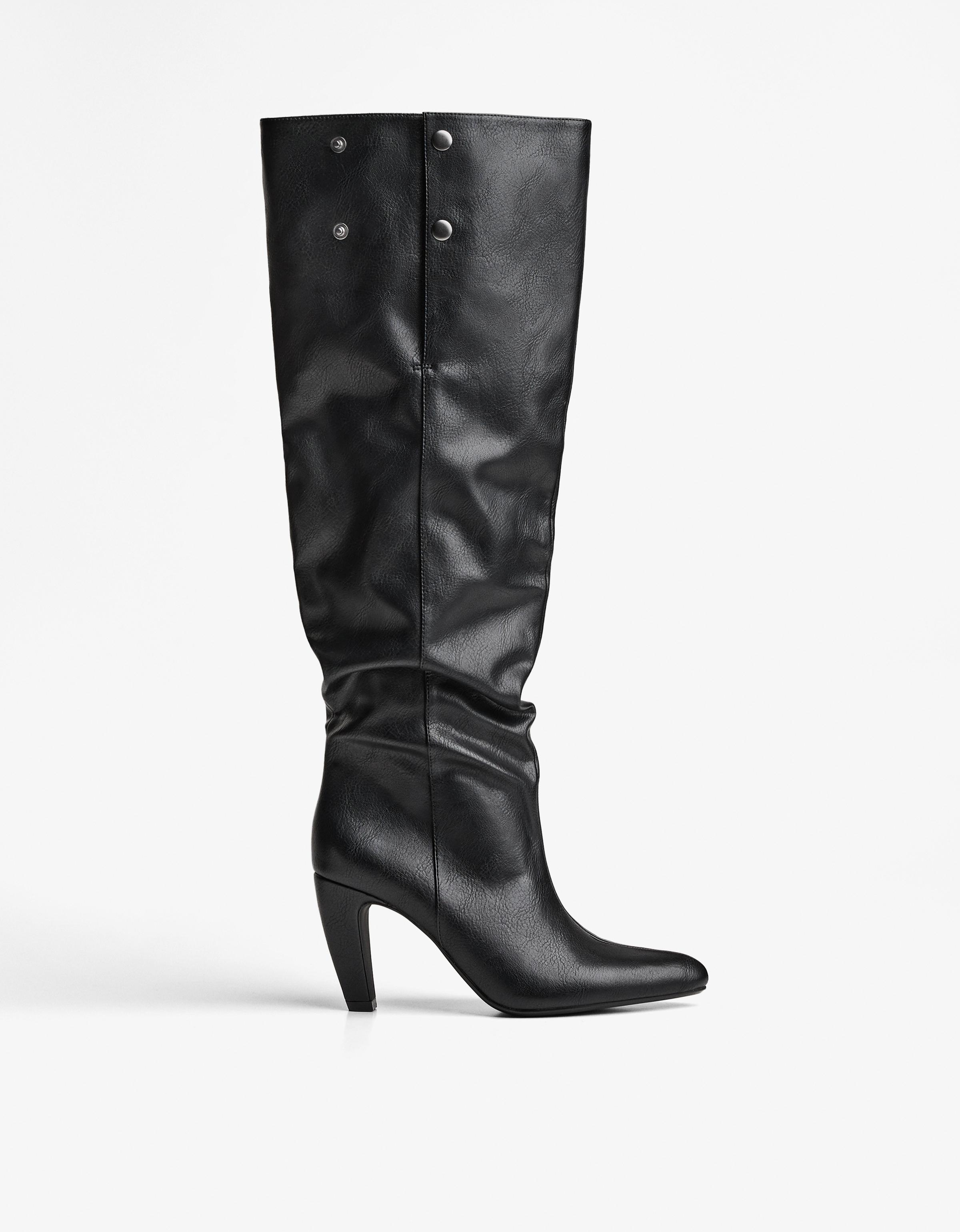 Bershka Stiefel Mit Weitem Schaft Und Absatz Damen 36 Schwarz