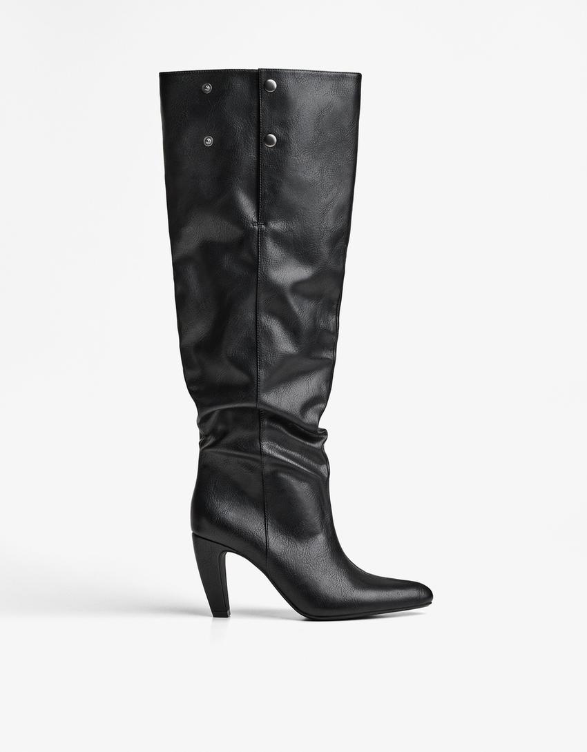 Wide-leg heeled boots-BLACK