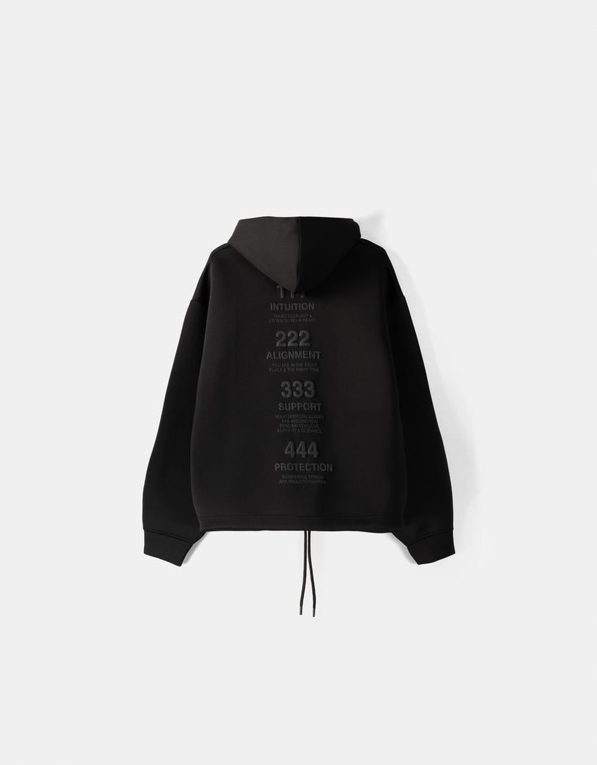 Zip-up slogan hoodie-Black