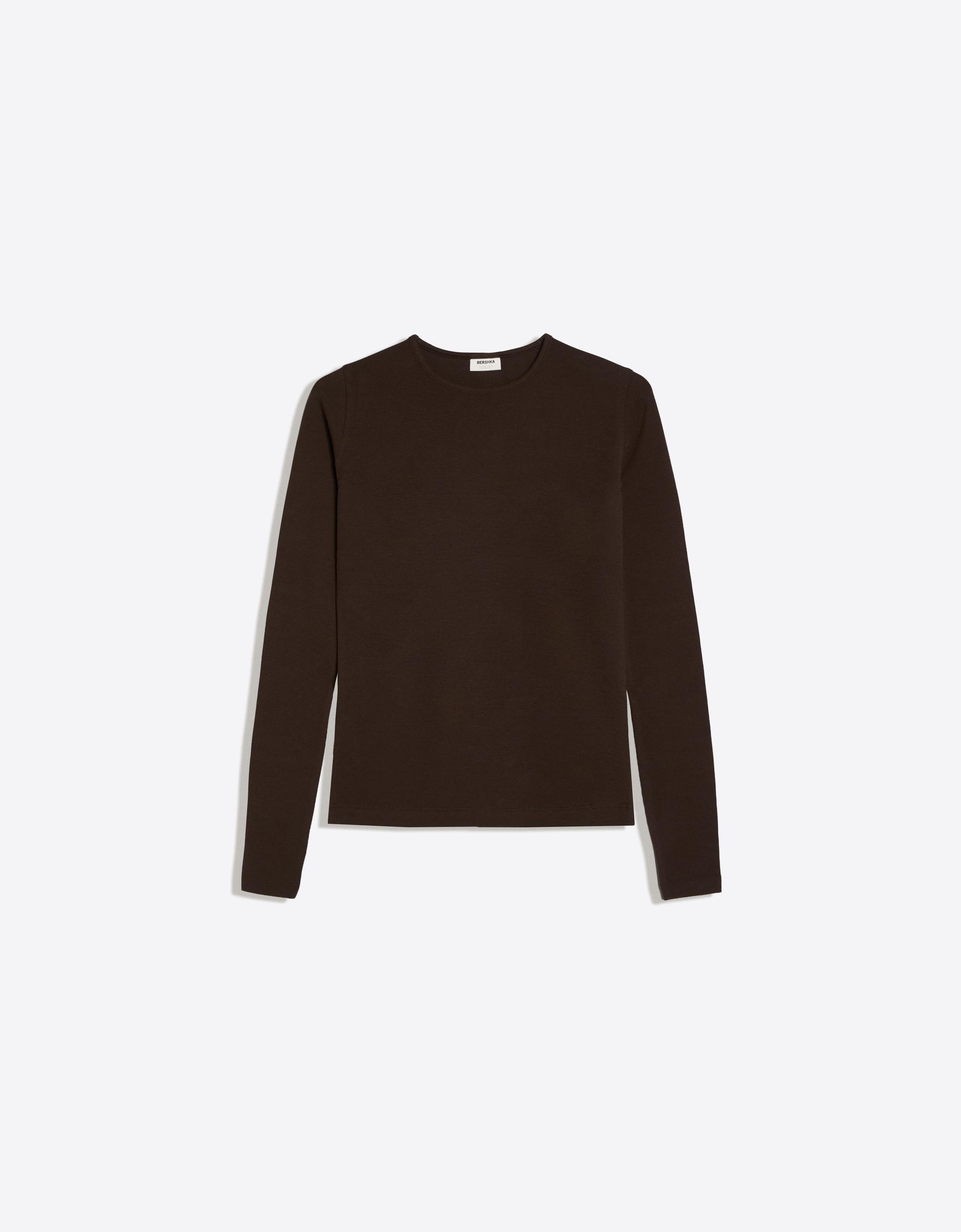 Round neck long-sleeve T-shirt — Brown