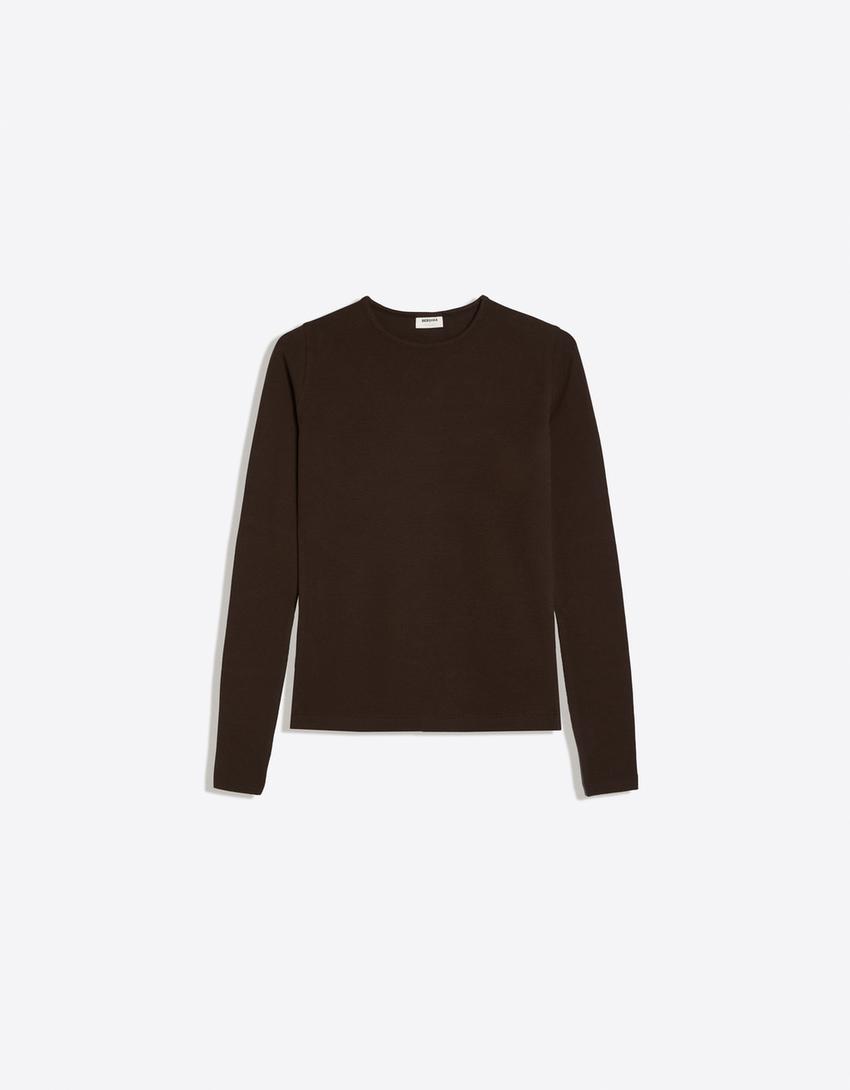 Long sleeve crew neck T-shirt-Brown