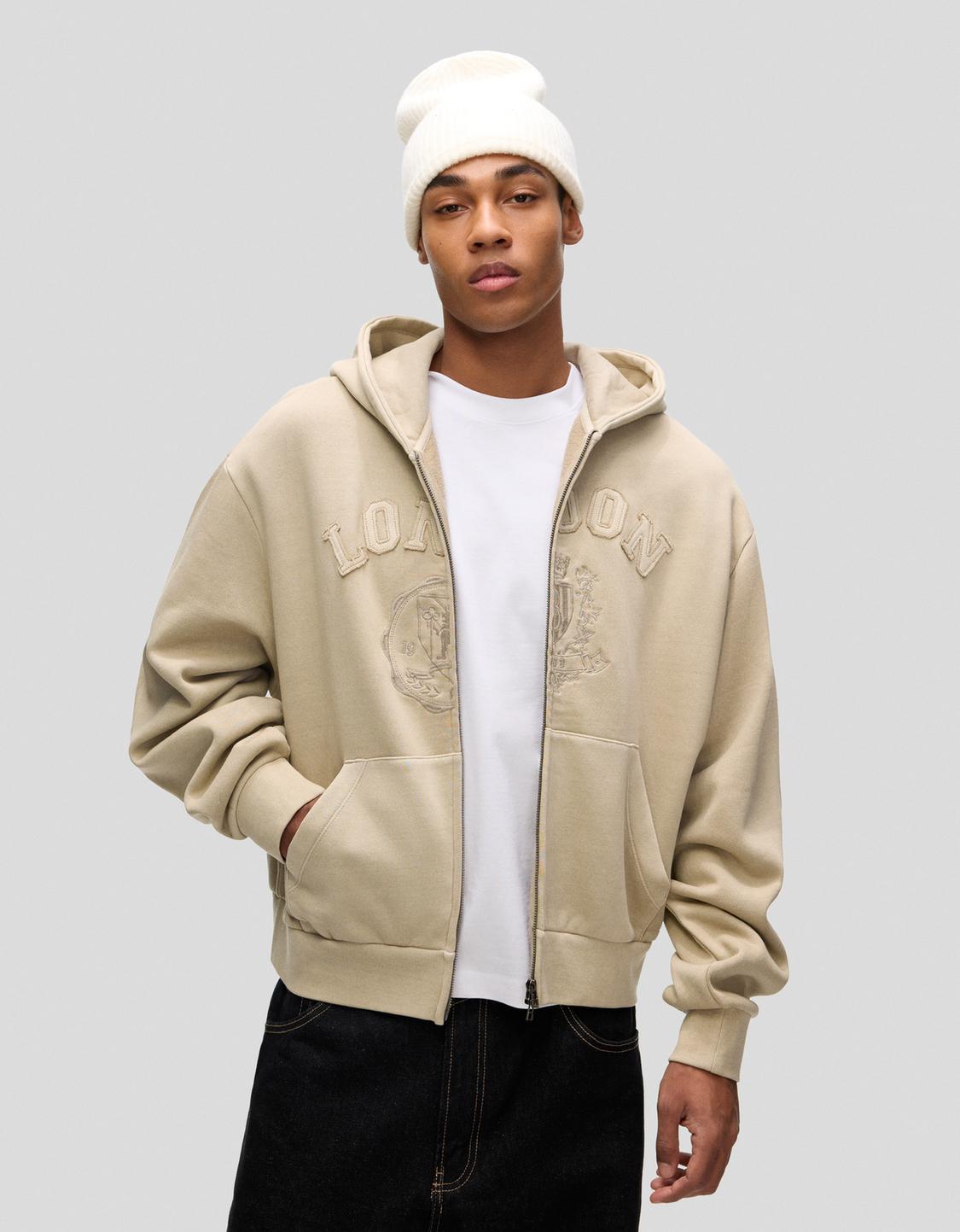 Embroidered boxy zip-up sweatshirt