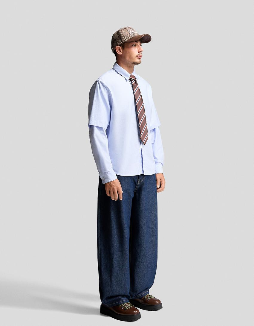 Camisa oversize doble manga-Azul claro