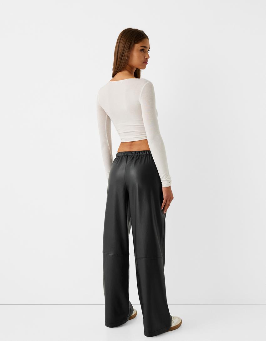 0400~Faux-leather Trousers with Wide-leg main image 0