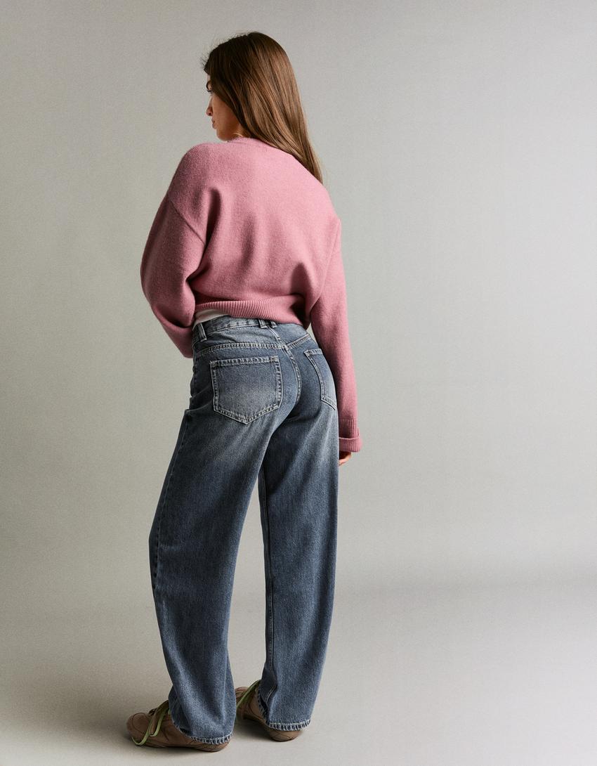 Vrećaste traperice barrel kroja niskog struka-Plava