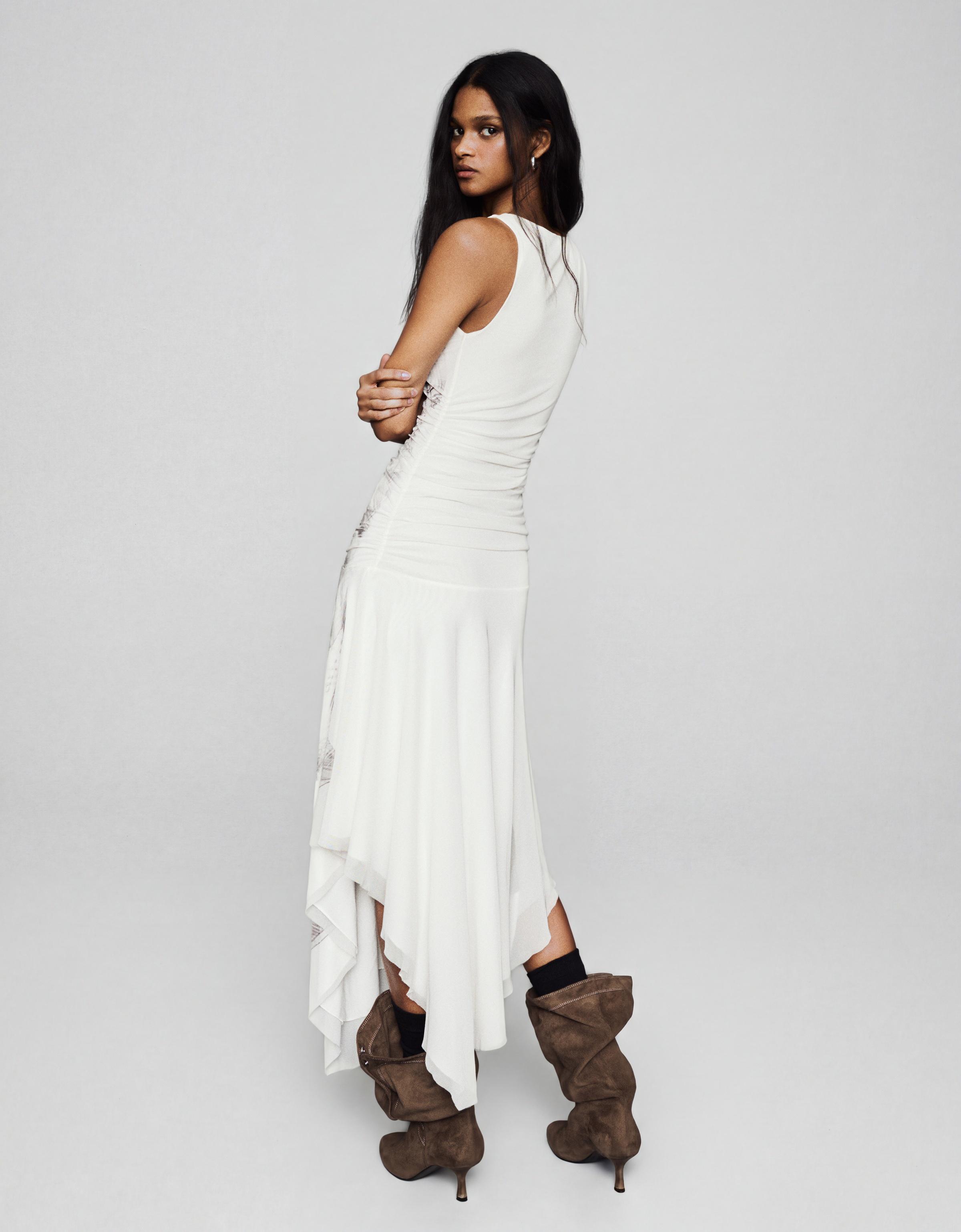 Büzgülü tül midi elbise - Görsel 19