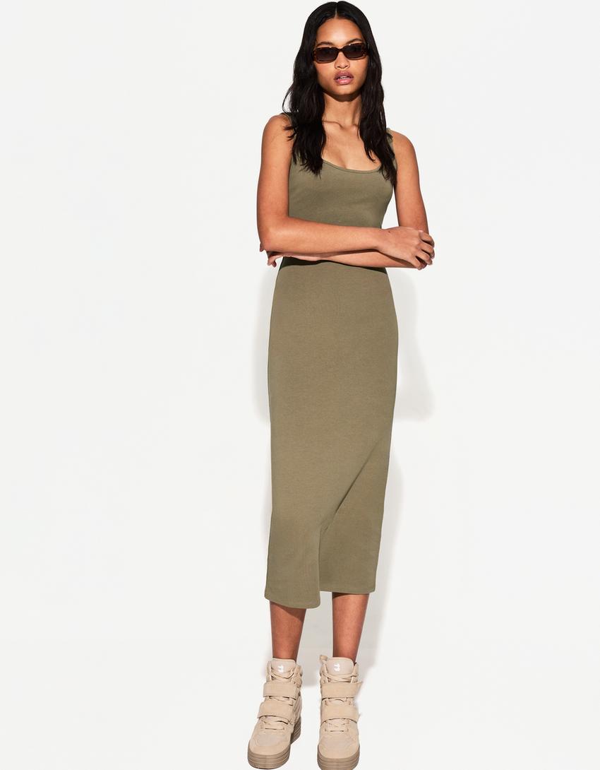 Vestido midi tirantes-Kaki