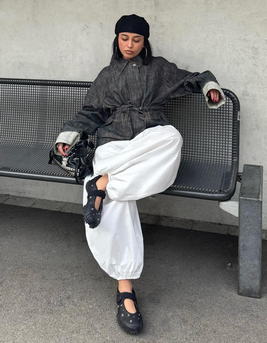 Cazadora denim oversize textura-Azul