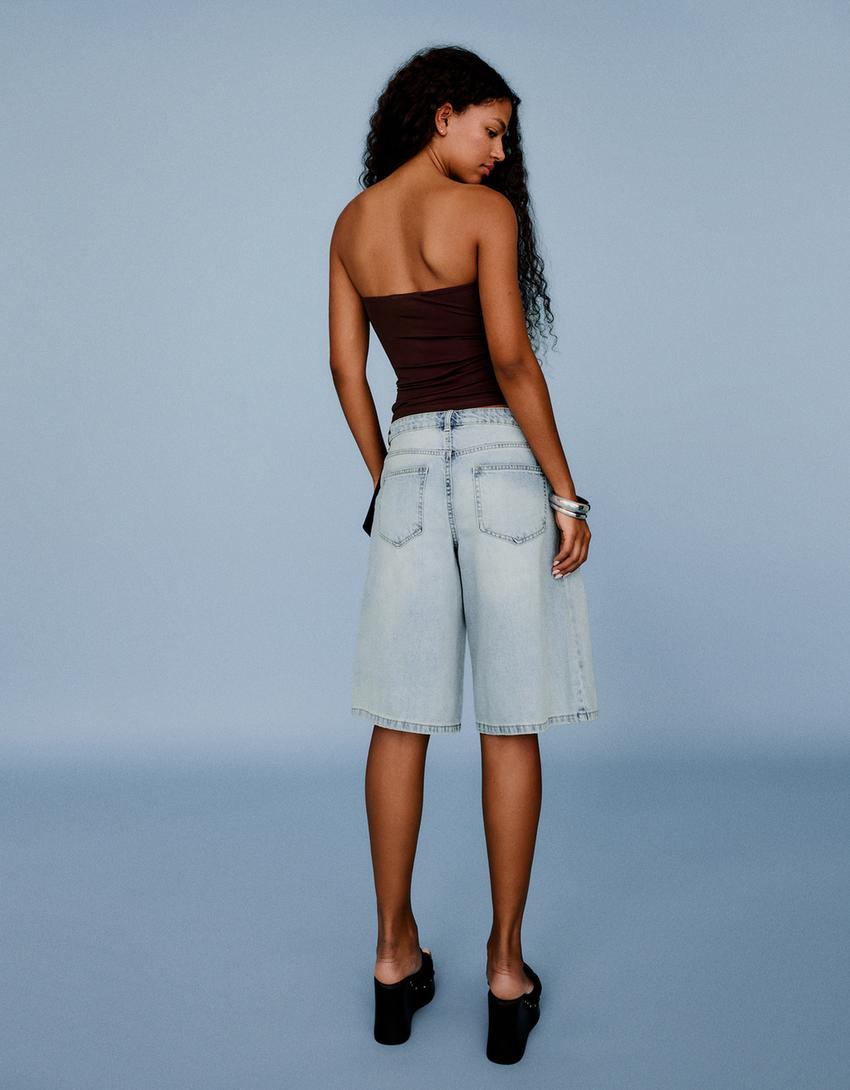 Bermuda jort baggy fit-Bleu lavé