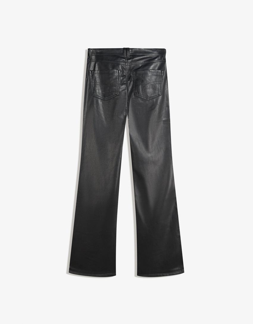 Leather effect boot-cut trousers-Black-4