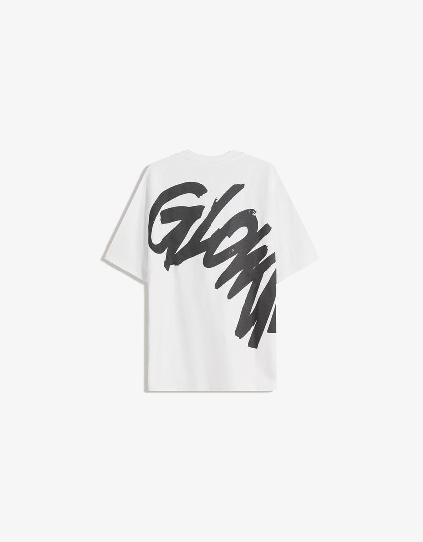 Printed short sleeve plush T-shirt-White-5