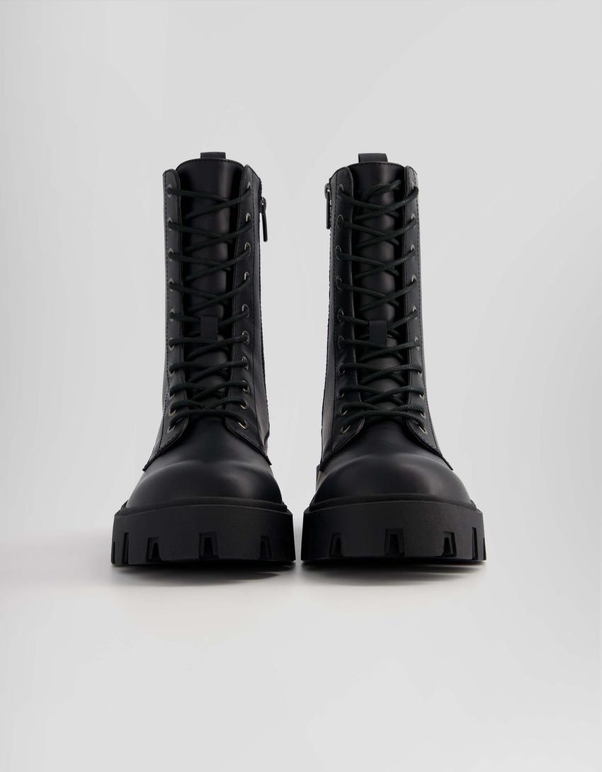 Bottines à lacets semelle crantée homme-Noir-4