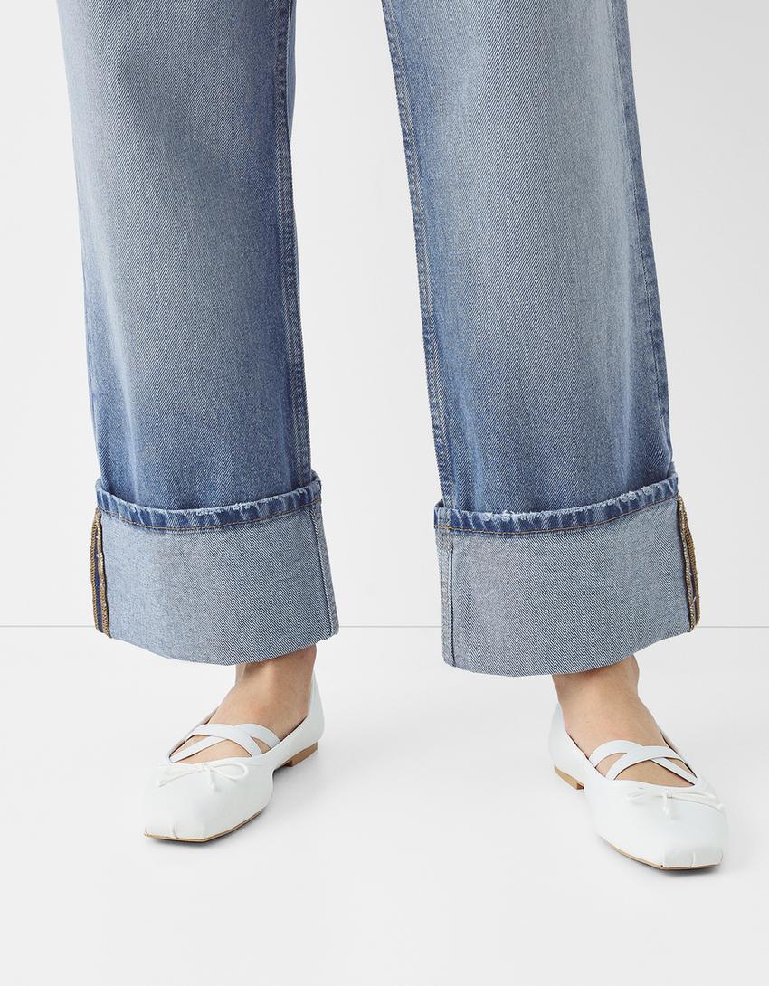 Cropped straight-leg jeans with turn-up hems-Light blue-6